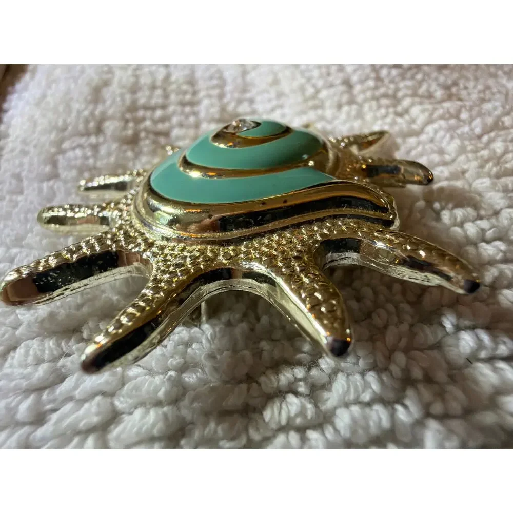 Signed Silver Tone Enamel Sunburst Brooch Pendant Aqua Rhinestone Vintage Pin